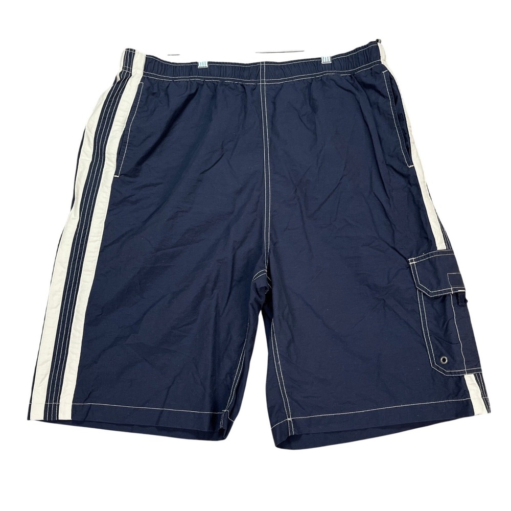 Gap Swim Trunks Men L Navy Blue White Side Stripe Cargo Pocket Mesh Board Shorts